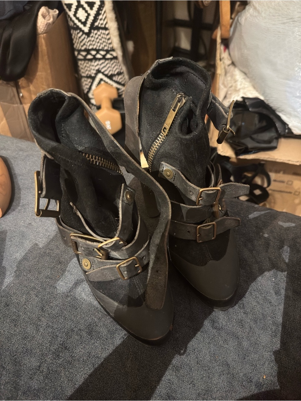 Burberry Black Buckle Strap Ankle Heeled Boots